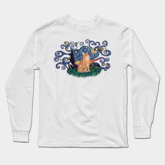 Orange Tabby Cat in "free form" Starry Night Long Sleeve T-Shirt by Dogs Galore and More